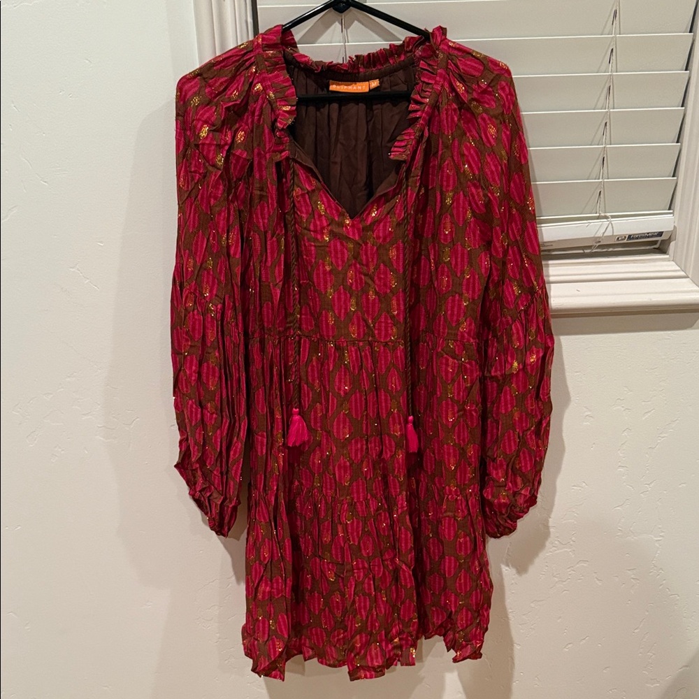 Oliphant Red and Pink Patterned Long Sleeve Dress
